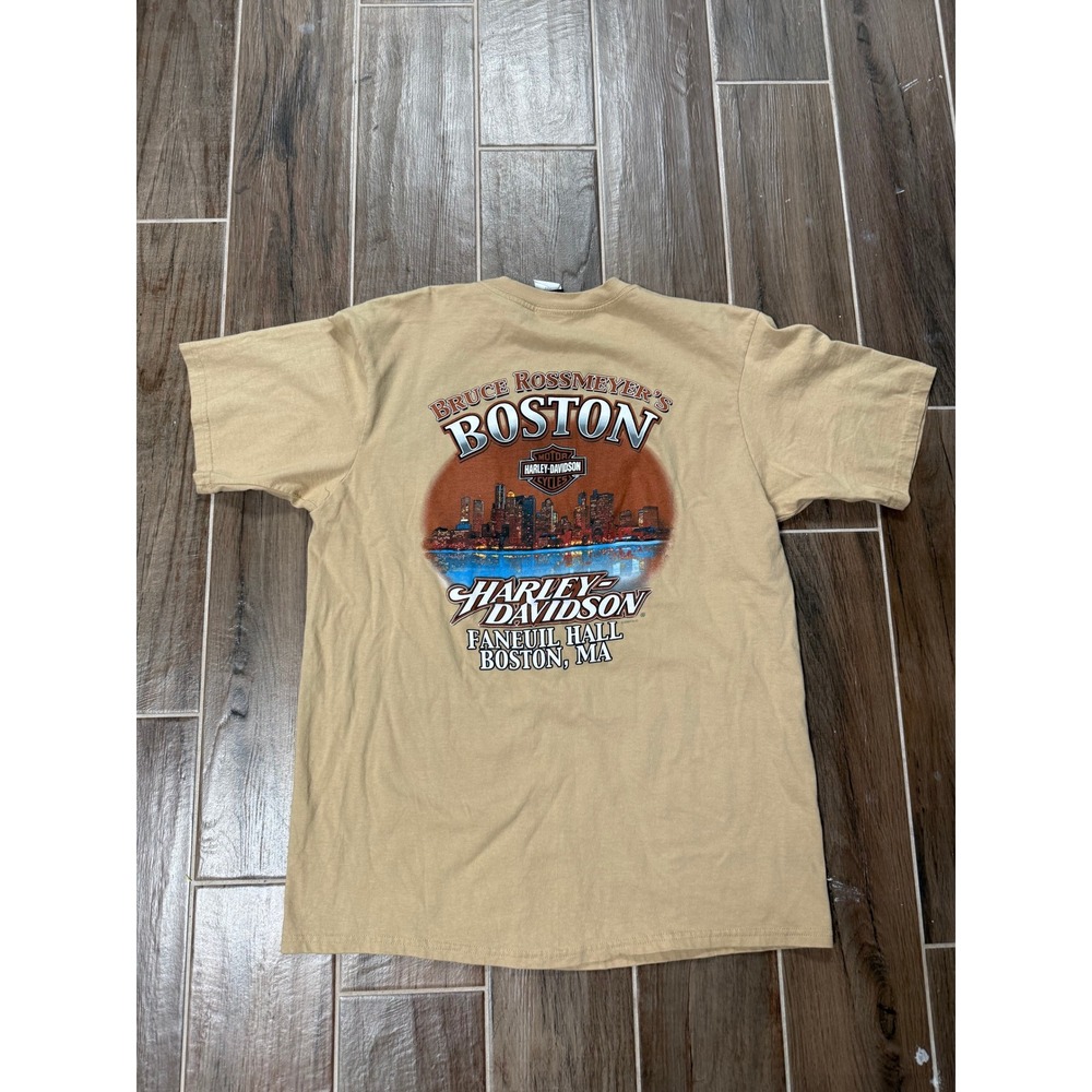 Harley Davidson Boston Bruce Rossmeyer Pocket T-Shirt Tan Mens XL USA Made